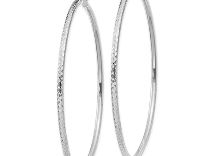 14k White Gold Diamond-cut Round Tube Hoop Earrings (Style TC229)