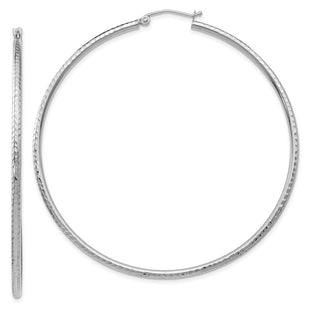 14k White Gold Diamond-cut Round Tube Hoop Earrings (Style TC229)