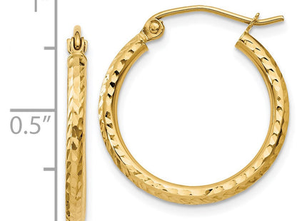 14k Diamond-cut Round Tube Hoop Earrings (Style TC233)