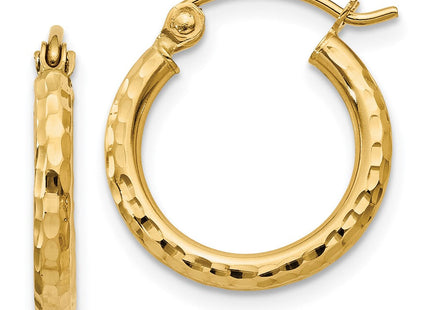 14k Diamond-cut Round Tube Hoop Earrings (Style TC234)