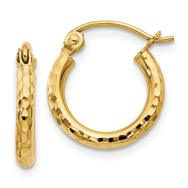 14k Diamond-cut Round Tube Hoop Earrings, 13 x 2mm