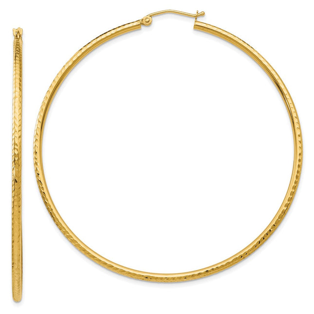 14k Diamond-cut Round Tube Hoop Earrings, 60 x 2mm