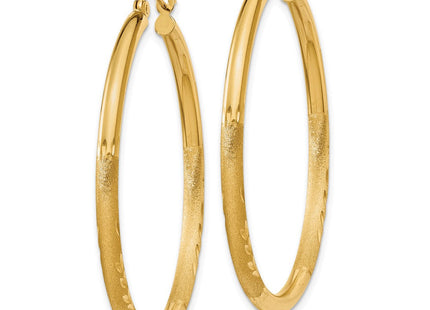 14k Satin and Diamond-cut Round Hoop Earrings (Style TC241)