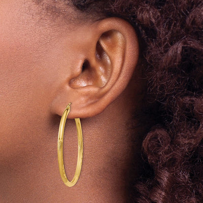 14K Satin and Diamond-cut Round Hoop Earrings, 38 x 2.5mm