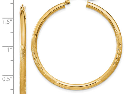 14k Satin and Diamond-cut Round Hoop Earrings (Style TC241)