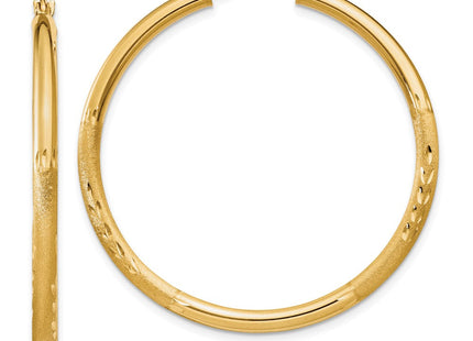 14k Satin and Diamond-cut Round Hoop Earrings (Style TC241)