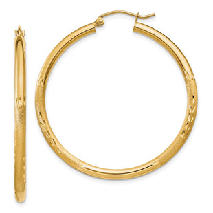 14k Satin and Diamond-cut Round Hoop Earrings (Style TC241)