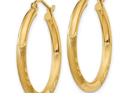 14k Satin and Diamond-cut Round Hoop Earrings (Style TC244)
