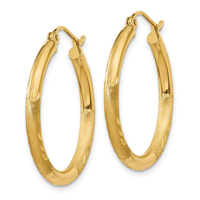 14K Satin and Diamond-cut Round Hoop Earrings, 24 x 2.5mm