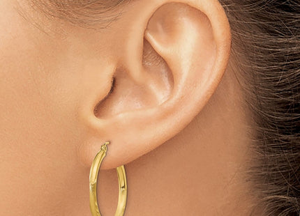 14k Satin and Diamond-cut Round Hoop Earrings (Style TC244)