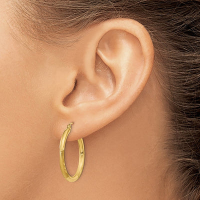 14K Satin and Diamond-cut Round Hoop Earrings, 24 x 2.5mm
