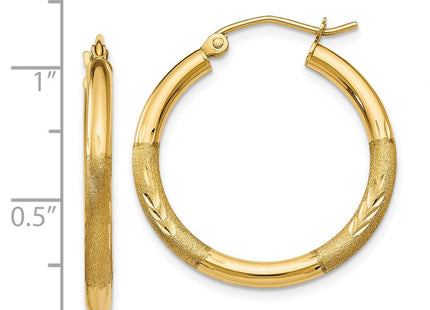 14k Satin and Diamond-cut Round Hoop Earrings (Style TC244)