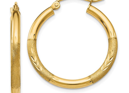 14k Satin and Diamond-cut Round Hoop Earrings (Style TC244)