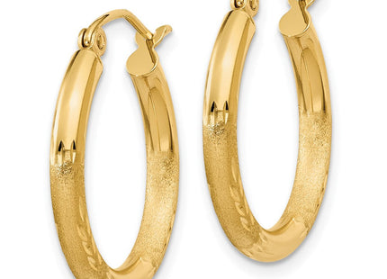 14k Satin and Diamond-cut Round Hoop Earrings (Style TC245)