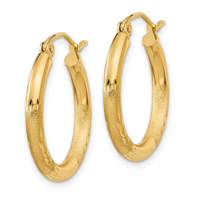 14K Satin and Diamond-cut Round Hoop Earrings, 20 x 2.5mm