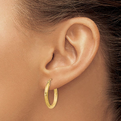 14K Satin and Diamond-cut Round Hoop Earrings, 20 x 2.5mm