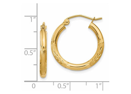 14k Satin and Diamond-cut Round Hoop Earrings (Style TC245)