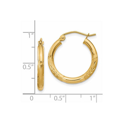 14K Satin and Diamond-cut Round Hoop Earrings, 20 x 2.5mm