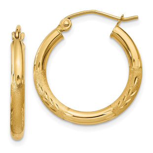 14k Satin and Diamond-cut Round Hoop Earrings (Style TC245)