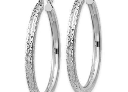 14k White Gold Diamond-cut Round Hoop Earrings (Style TC251)