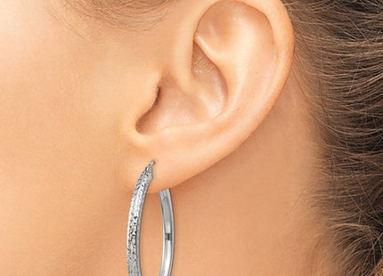14k White Gold Diamond-cut Round Hoop Earrings (Style TC251)