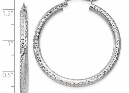 14k White Gold Diamond-cut Round Hoop Earrings (Style TC251)