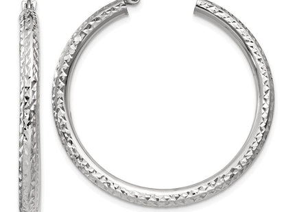 14k White Gold Diamond-cut Round Hoop Earrings (Style TC251)