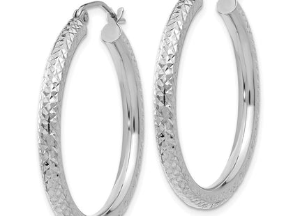 14k White Gold Diamond-cut Round Hoop Earrings (Style TC252)