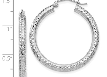 14k White Gold Diamond-cut Round Hoop Earrings (Style TC252)