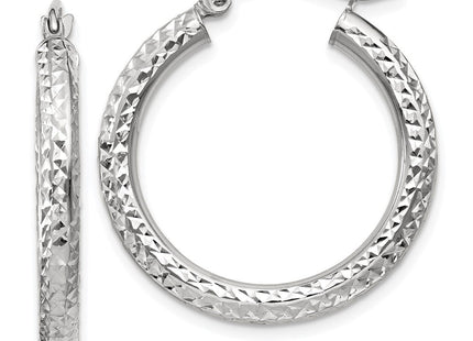 14k White Gold Diamond-cut Round Hoop Earrings (Style TC253)