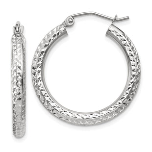 14k White Gold Diamond-cut Round Hoop Earrings (Style TC253)