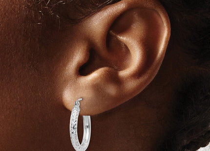 14k White Gold Diamond-cut Round Hoop Earrings (Style TC254)