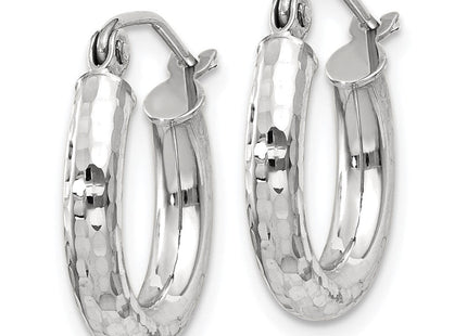 14k White Gold Diamond-cut Round Hoop Earrings (Style TC255)