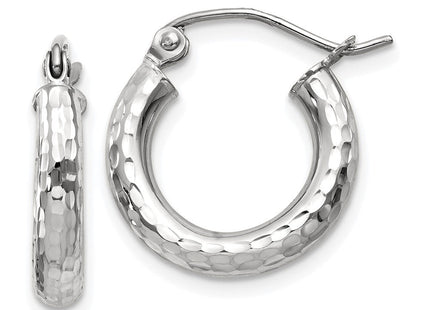 14k White Gold Diamond-cut Round Hoop Earrings (Style TC255)