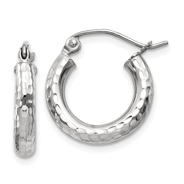 14k White Gold Diamond-cut Round Hoop Earrings, 16 x 3mm