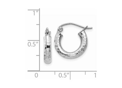 14k White Gold Diamond-cut Round Hoop Earrings (Style TC256)