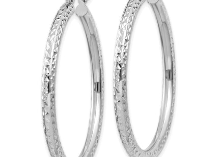14k White Gold Diamond-cut Round Hoop Earrings (Style TC257)