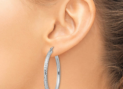 14k White Gold Diamond-cut Round Hoop Earrings (Style TC257)