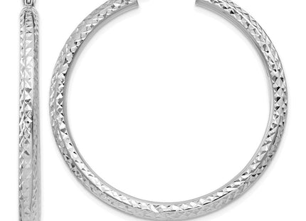14k White Gold Diamond-cut Round Hoop Earrings (Style TC257)