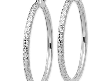 14k White Gold Diamond-cut Round Hoop Earrings (Style TC258)