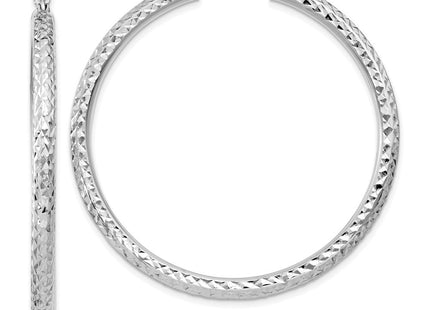 14k White Gold Diamond-cut Round Hoop Earrings (Style TC258)
