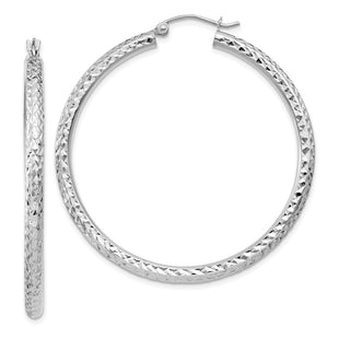14k White Gold Diamond-cut Round Hoop Earrings (Style TC258)