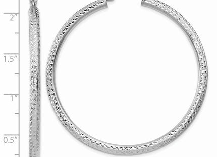 14k White Gold Diamond-cut Round Hoop Earrings (Style TC259)