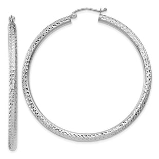 14k White Gold Diamond-cut Round Hoop Earrings (Style TC259)