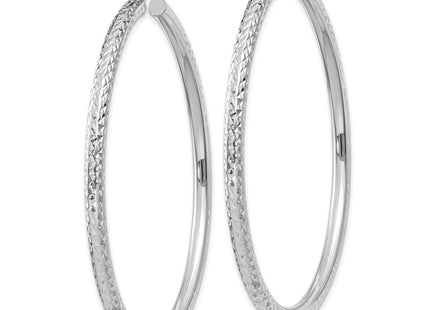 14k White Gold Diamond-cut Round Hoop Earrings (Style TC260)