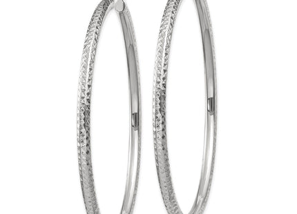 14k White Gold Diamond-cut Round Hoop Earrings (Style TC261)