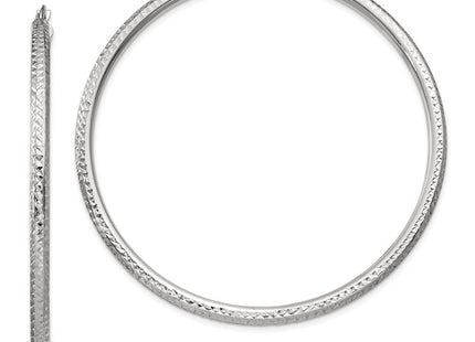14k White Gold Diamond-cut Round Hoop Earrings (Style TC261)