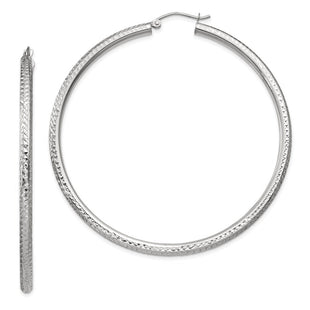 14k White Gold Diamond-cut Round Hoop Earrings (Style TC261)