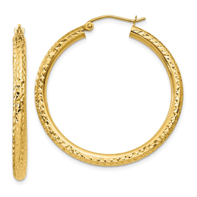 14k Diamond-cut Round Hoop Earrings, 35 x 3mm