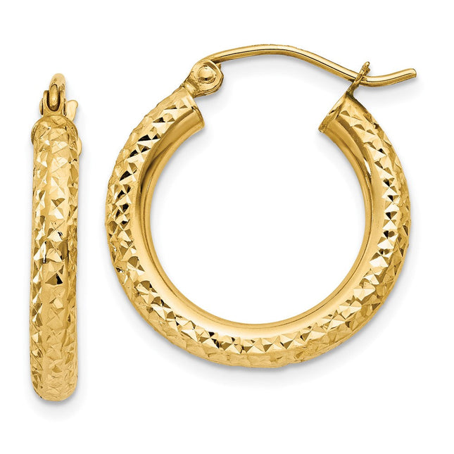 14k Diamond-cut Round Hoop Earrings, 20 x 3mm